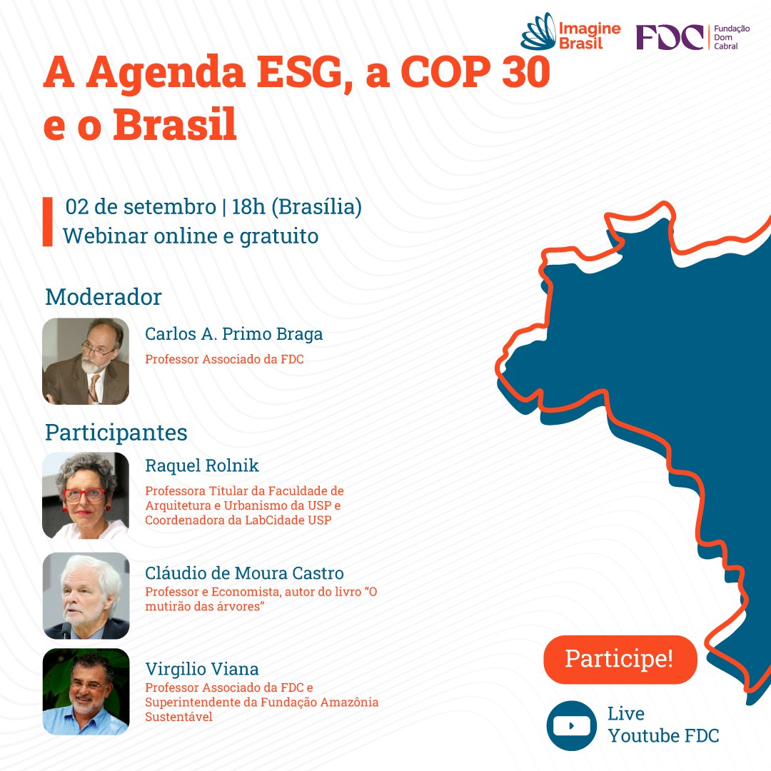Fundação Dom Cabral (@domcabral) on Twitter photo Webinar | A Agenda ESG, a COP 30 e o Brasil
Nos últimos anos, a sigla ESG passou a ocupar um espaço central nos debates sobre estratégias empresariais e desenvolvimento sustentável. 🌱
Participe: youtube.com/watch?v=otJ9CS… Webinar | A Agenda ESG, a COP 30 e o Brasil
Nos últimos anos, a sigla ESG passou a ocupar um espaço central nos debates sobre estratégias empresariais e desenvolvimento sustentável. 🌱
Participe: youtube.com/watch?v=otJ9CS…