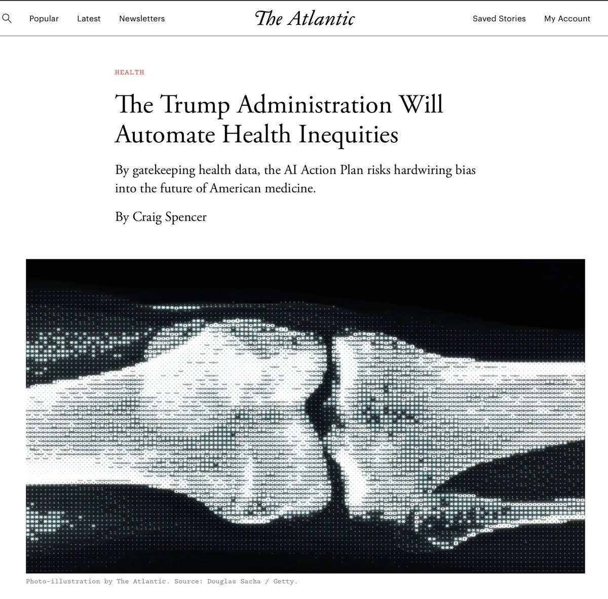 Craig Spencer MD MPH (@craig_a_spencer) on Twitter photo We should all worry about the chaos at the CDC
But there’s an even larger and longer-term health threat quietly unfolding
For <a href="/TheAtlantic/">The Atlantic</a> I wrote about how the Trump admin’s ‘AI Action Plan’ risks hardwiring bias and inequity into medicine for decades.
Gift link in post below We should all worry about the chaos at the CDC
But there’s an even larger and longer-term health threat quietly unfolding
For <a href="/TheAtlantic/">The Atlantic</a> I wrote about how the Trump admin’s ‘AI Action Plan’ risks hardwiring bias and inequity into medicine for decades.
Gift link in post below