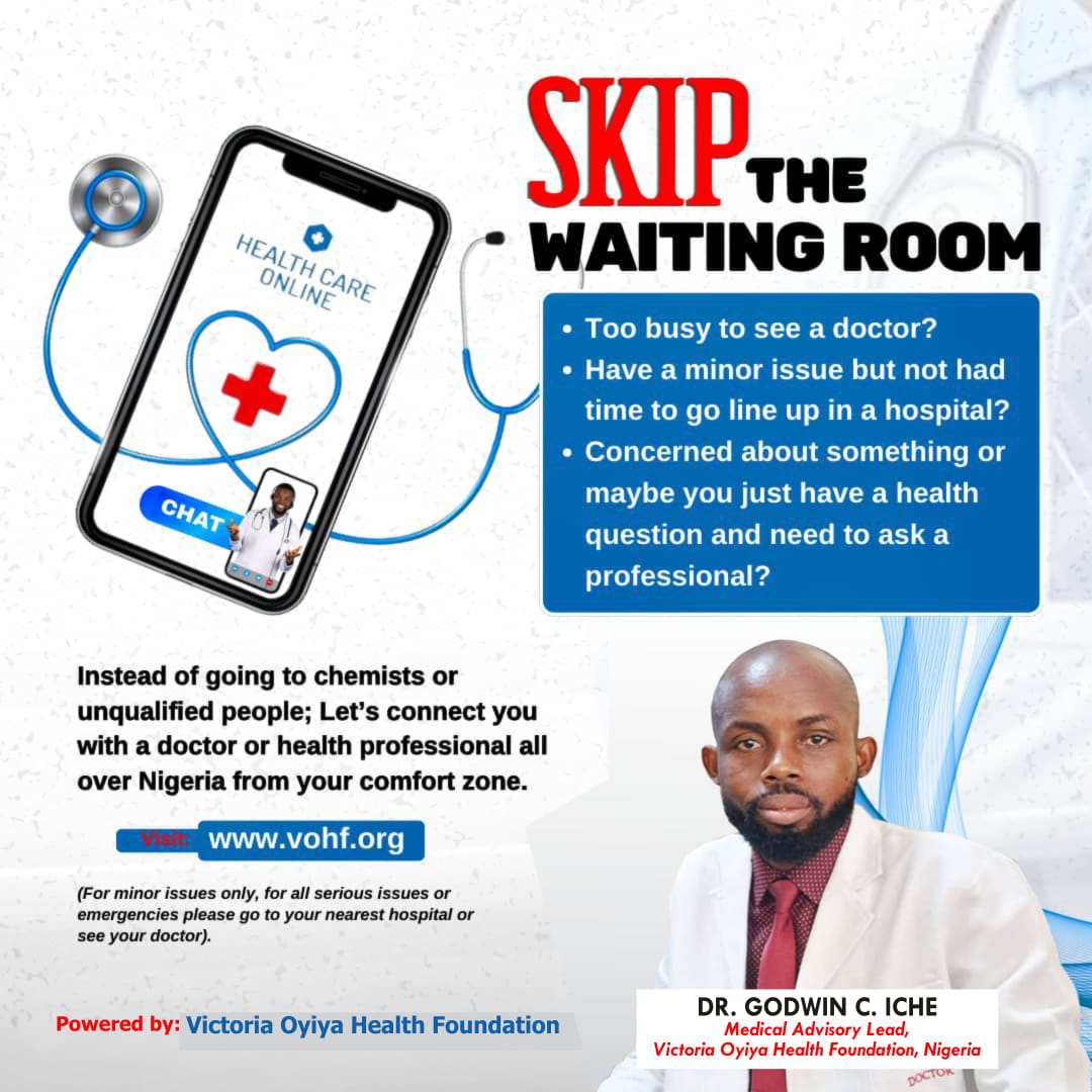 FIGHT AGAINST MEDICAL QUACKERY IN NIGERIA THROUGH VICTORIA OYIYA HEALTH FOUNDATION(vohf.org)

Ladies and gentlemen, you don't need to ask unqualified persons medical questions, or seek medical advise for a minor health issue from an unqualified individual.

It is