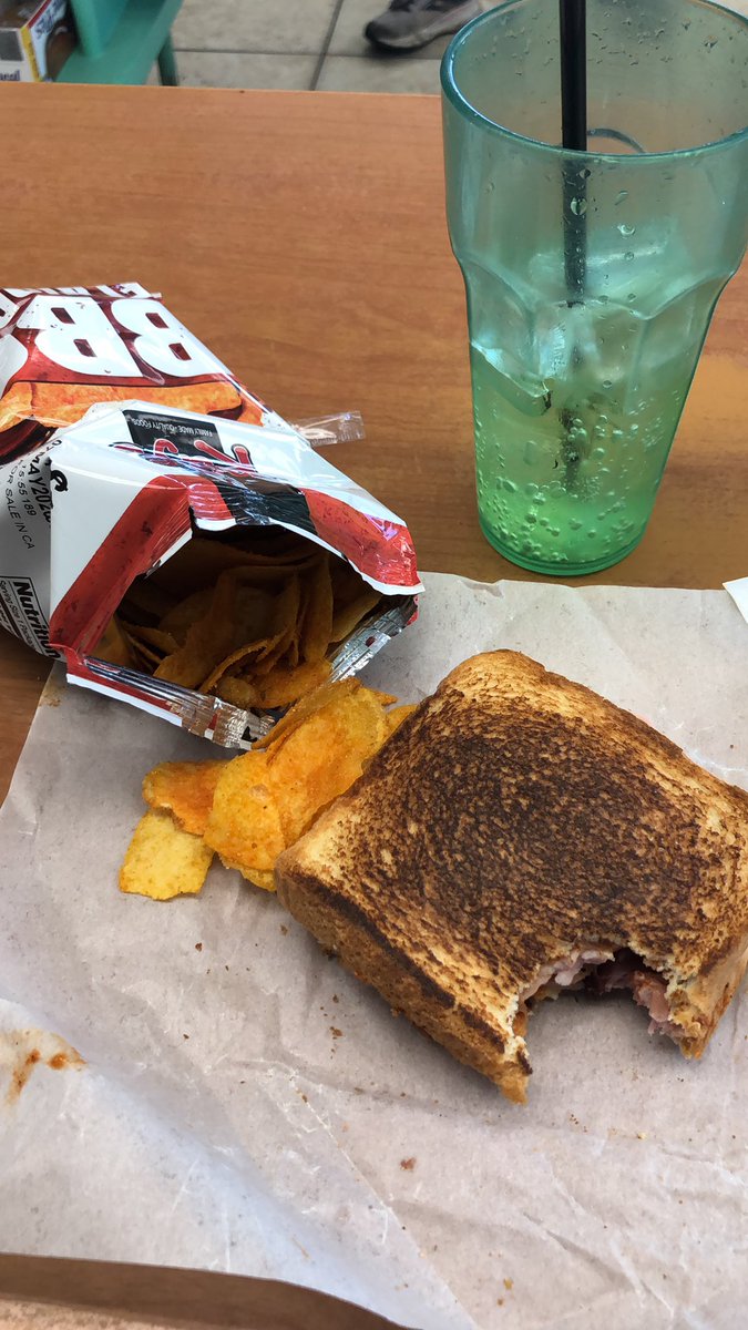 Celebrating good blood work numbers w/a bbq ham sammich, chips, and a SunDrop
