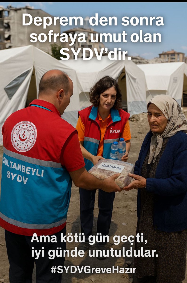 📢 #SYDVGrevde
Reklam yapmadık, şov peşinde koşmadık…
Depremde, pandemide, selde hep mazlumun yanında olduk.
Şimdi hakkımız için yan yana duruyoruz.

Sadaka değil, insanca yaşam istiyoruz! <a href="/_cevdetyilmaz/">Cevdet Yılmaz</a> <a href="/alemdareyup/">Eyüp Alemdar</a> <a href="/ashb_sygm/">Sosyal Yardımlar Genel Müdürlüğü</a> <a href="/csgbakanligi/">T.C. Çalışma ve Sosyal Güvenlik Bakanlığı</a> <a href="/isikhanvedat/">Prof. Dr. Vedat Işıkhan</a> <a href="/KOOPISSENDIKASI/">Koop-İş Sendikası</a>