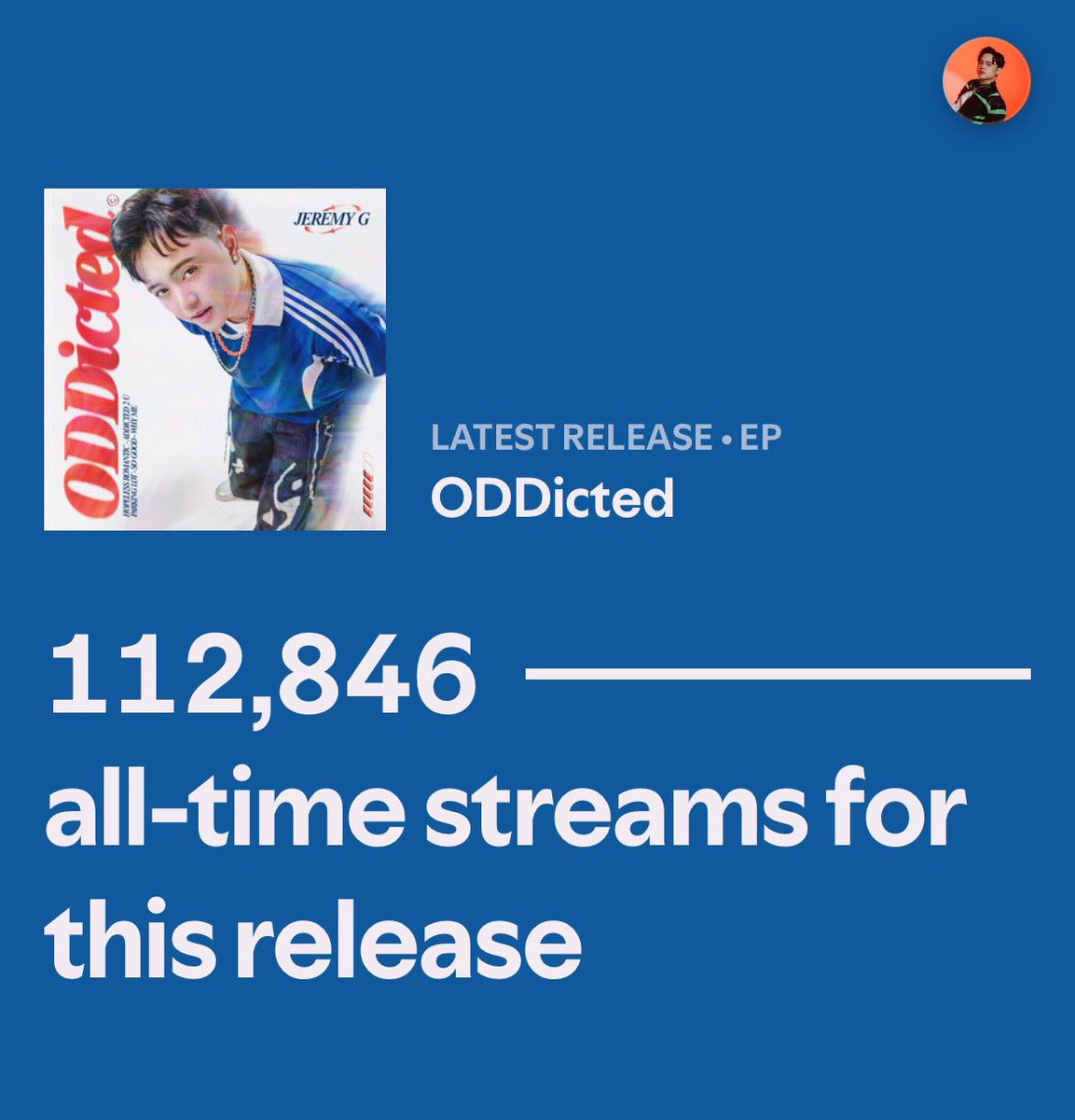 kreativdenph's tweet photo. #ODDicted vol. 1 has reached 100k+ all-time streams on Spotify! 

Congratulations to our #KDStar @imjeremyg! We’re beyond proud of you! ❤️‍🔥

#JeremyG #KreativDen #StarMusicPH https://t.co/PKAvOocwNa