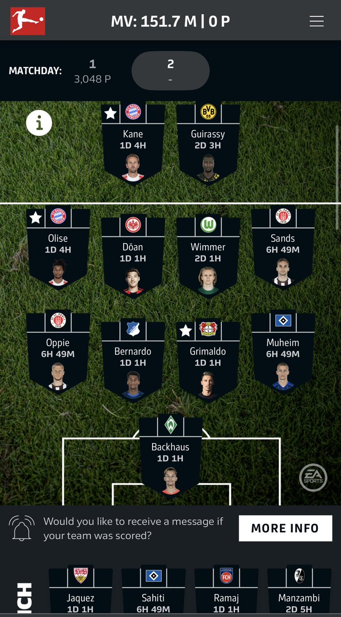 MD2

Rank - 3.5k 🌍 

⭐ Grimaldo, Olise &amp; Kane

Not too keen on my lineup for this week but it’s an unlimited transfer window next week