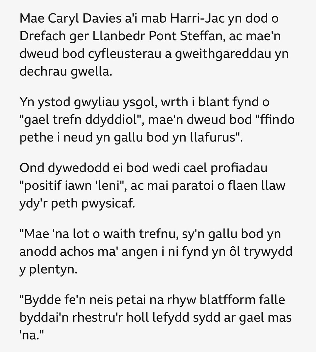 <a href="/BBCCymruFyw/">BBC Cymru Fyw</a> Diolch am gael rhannu ein profiad ni fel teulu.