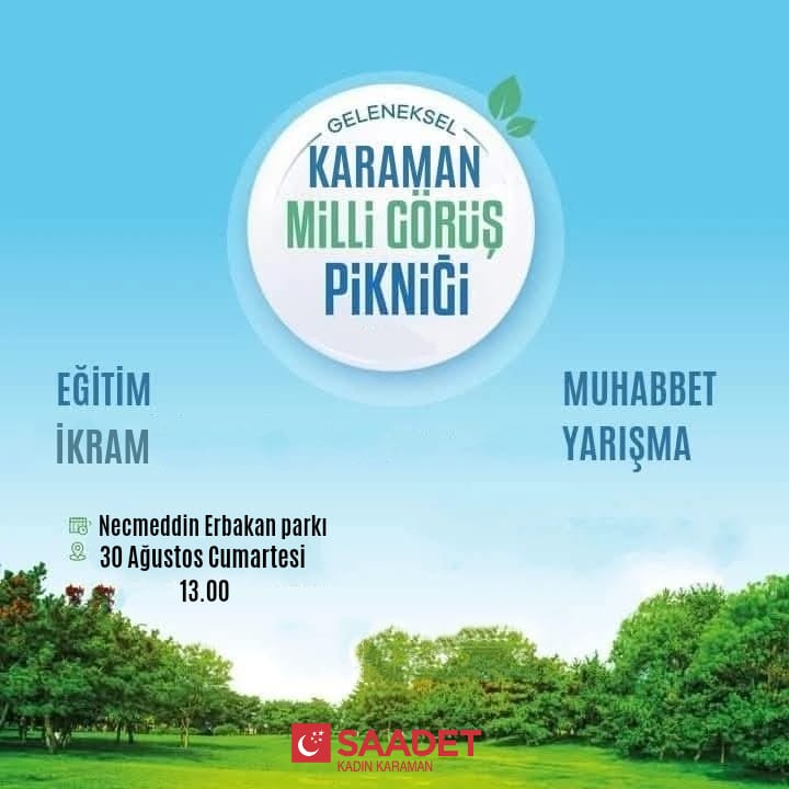 SaadetKadin70's tweet photo. Ağustos ayı genişletilmiş il divan toplantımız 30 Ağustos cumartesi günü saat 13:00'da Necmeddin Erbakan parkında gerçekleştirilecektir.Hanım kardeşlerimiz davetlidir. 
#Ağustos #ildivan #toplantı #piknik #NecmeddinErbakanParkı
@SaadetKadin @BeytiyeEkinci 
@spkadingenclik https://t.co/NHm7BfYzSO