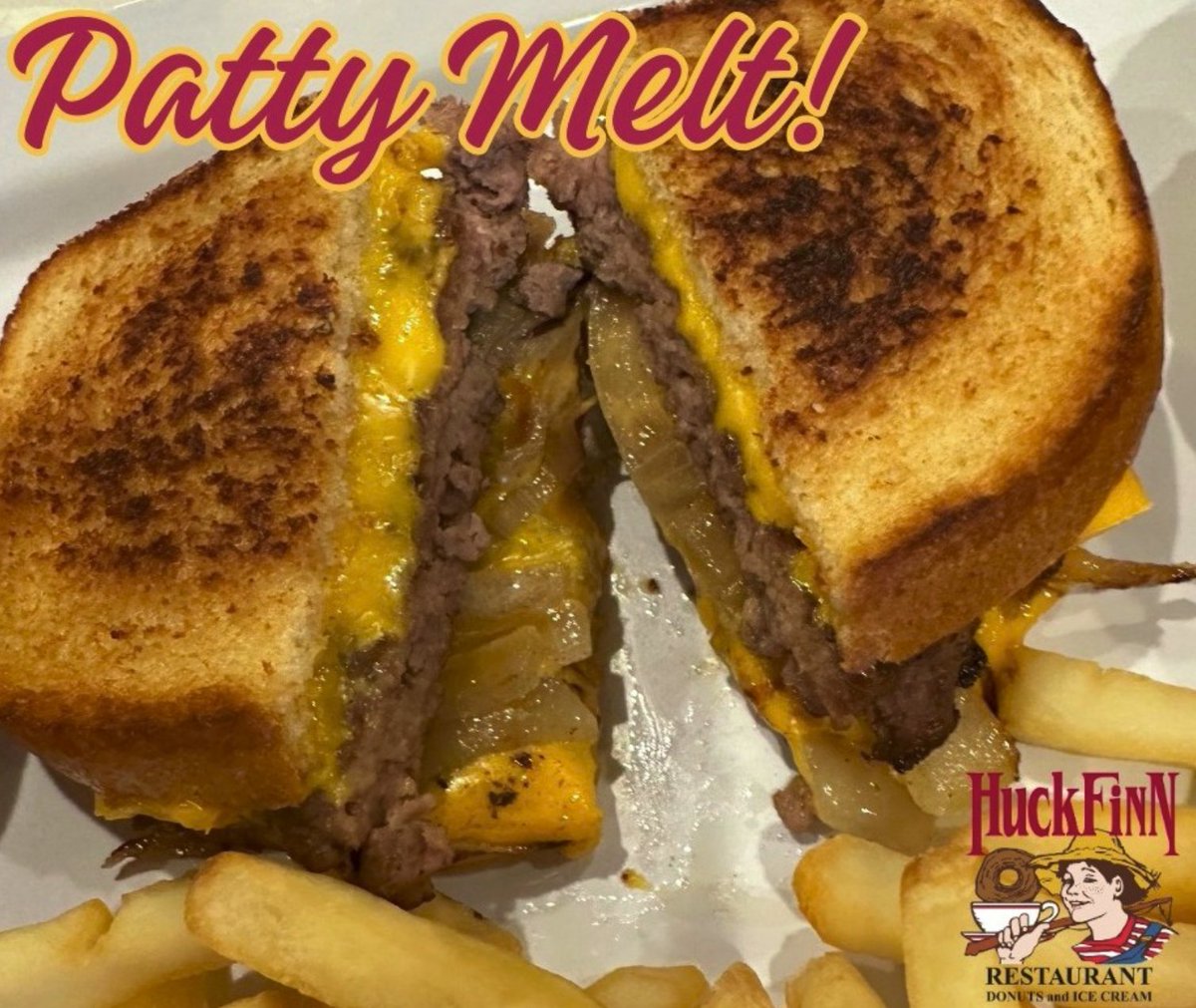 HFRestaurant's tweet photo. Our Epic Patty Melt...It's everything you heard, plus more!
Large beef patty, cheese, and grilled onions on grilled rye
Plain: Served w/ lettuce, tomato & pickle.
Platters: Served w/french fries, garnish, & a cup of soup.
Learn more here: https://t.co/ygv5OUFiiD
#pattymelt https://t.co/I7G4mvKEAY