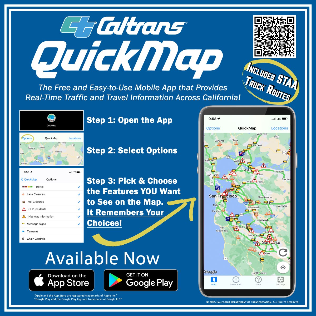 CaltransD4's tweet image. 🎆 Caltrans will pause all scheduled highway work over Labor Day weekend to keep traffic moving.
📲 Check real-time traffic &amp;amp; road conditions on QuickMap: QuickMap.dot.ca.gov
✅ Drive safe | Plan ahead | Celebrate responsibly
#LaborDayTravel #QuickMap