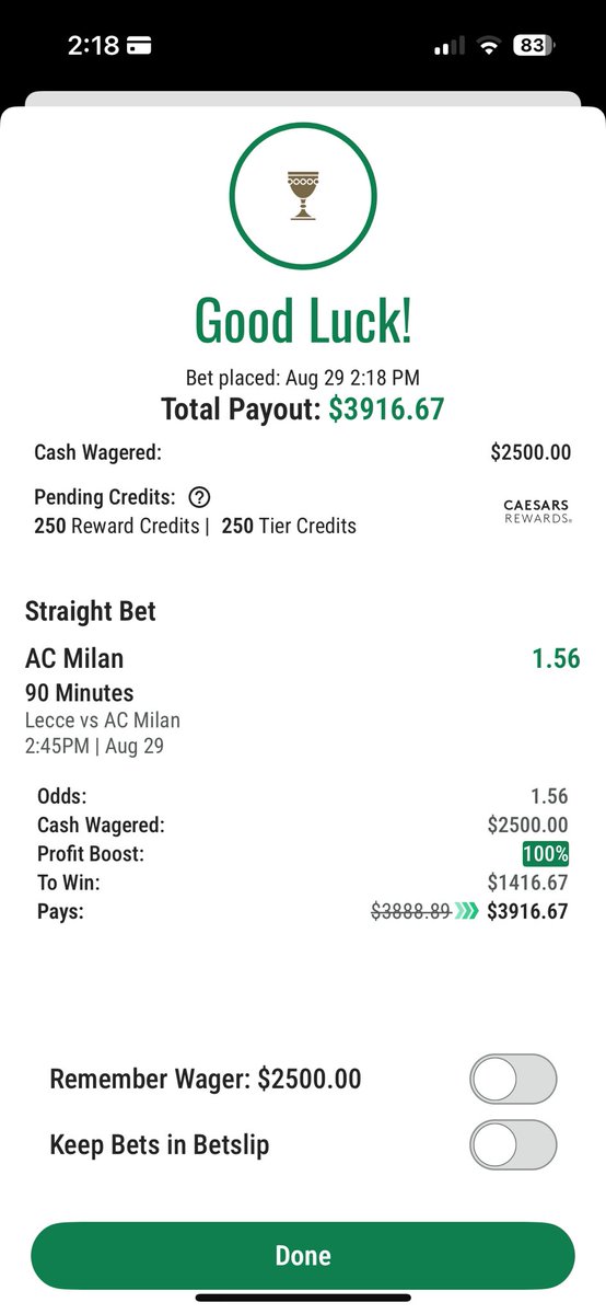 TheBettingQuant's tweet photo. Starting portfolio: $2,500
Odds: 1.56
Possible ending portfolio: $3,916,67 https://t.co/V1L8Nr684E