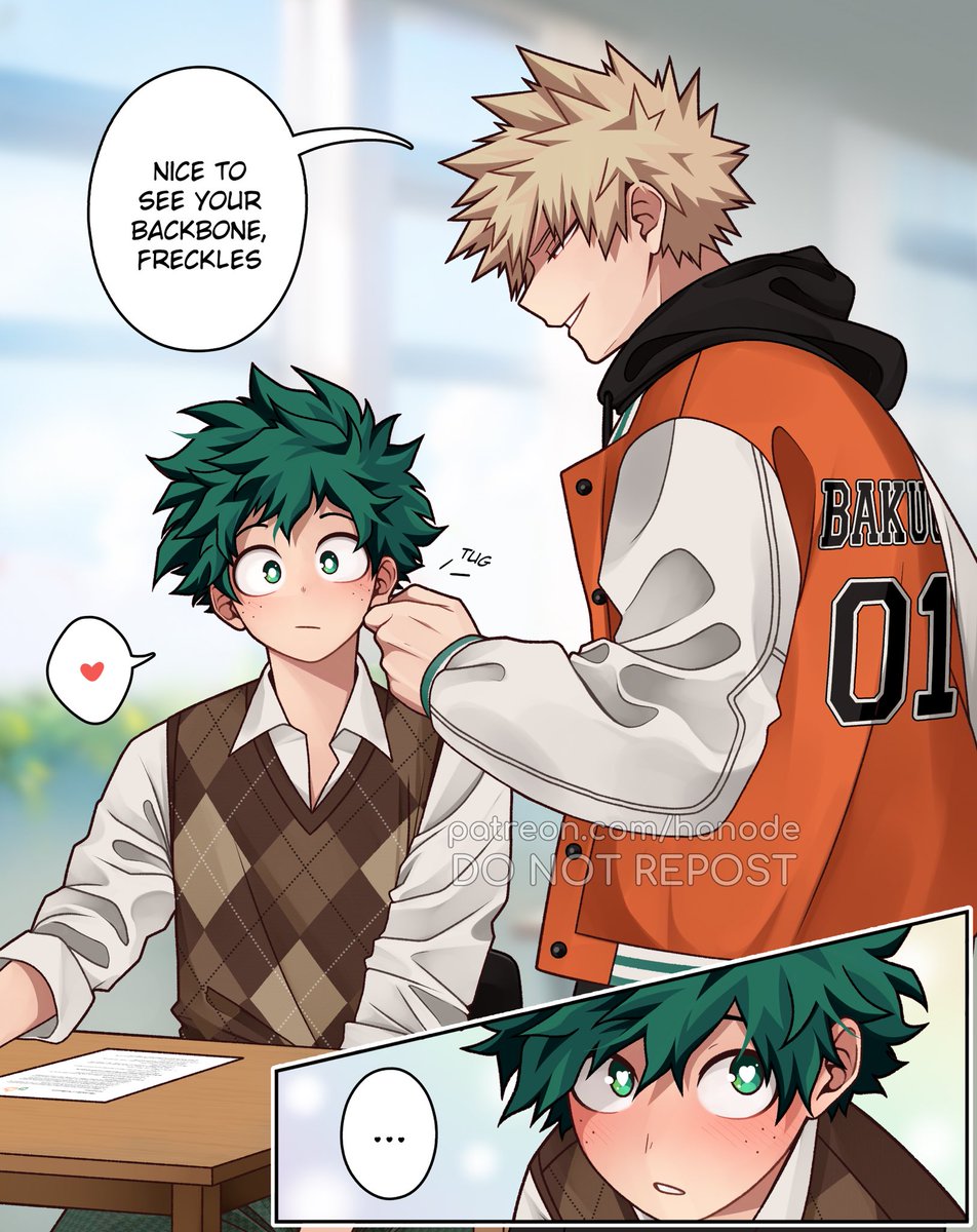 Bkdk jock/nerd au based on Sapphire Twilight’s fic !! 🥹🧡💚