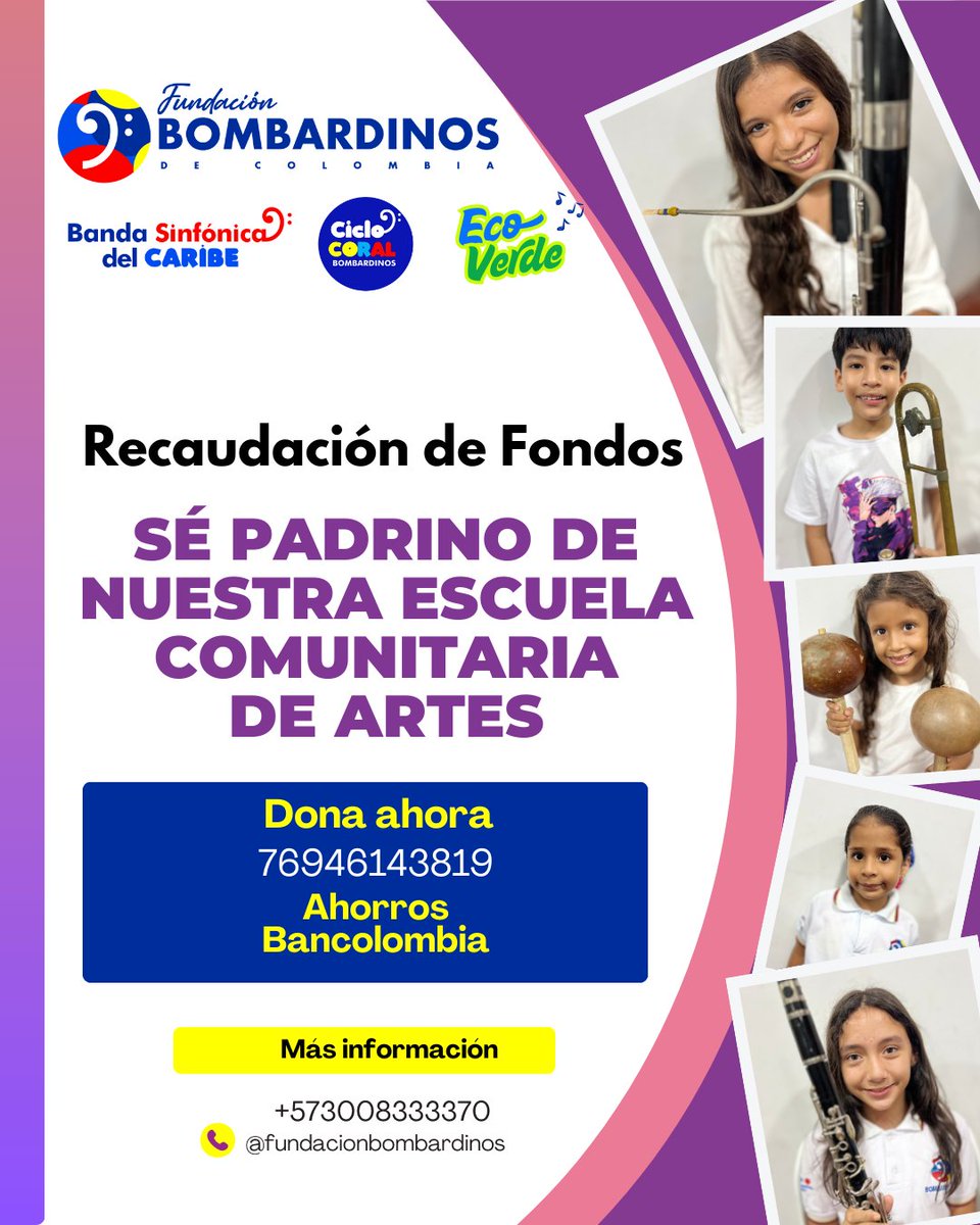 Hoy toco tu puerta  ♥Porque nuestra Escuela Comunitaria Bombardinos está necesitando con urgencia una mano amiga.
Necesitamos tu apoyo para poder cubrir el arriendo y los servicios que mantienen en pie este sueño que beneficia a tantos niños y niñas de nuestra comunidad. 🌟🎶