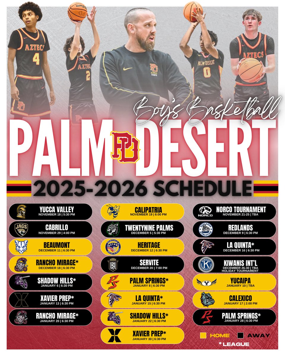 HoopsAztec's tweet image. 2025-2026 Season Schedule 🔴🟡