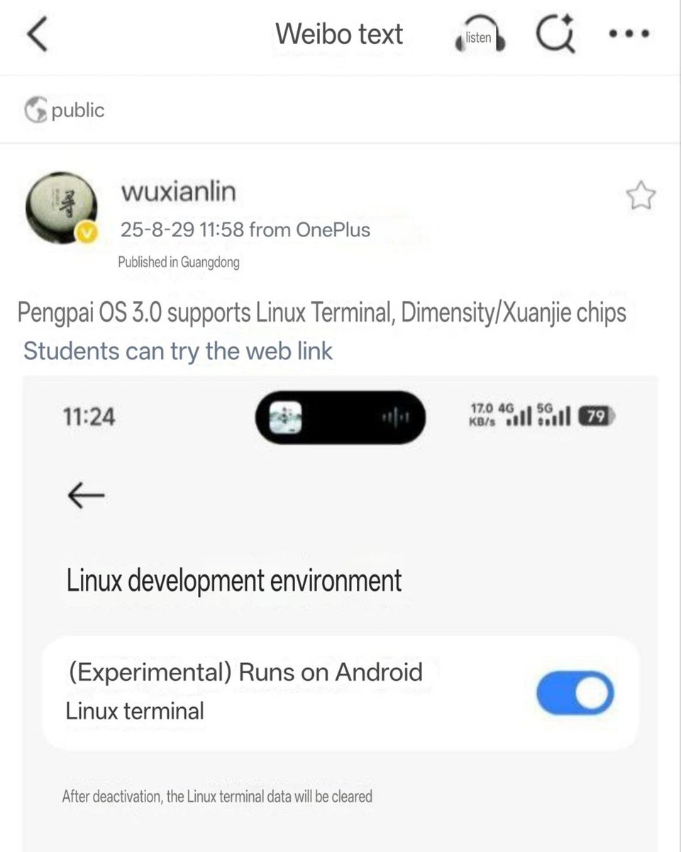 drbeel_techno's tweet image. #Xiaomi
لعشاق نظام لينكس #Linux ، سيحتوي نظام شاومي الجديد #HyperOS3 على بيئة تشغيل نظام لينكس مدمجة فيه كما هو واضح في الصورة.