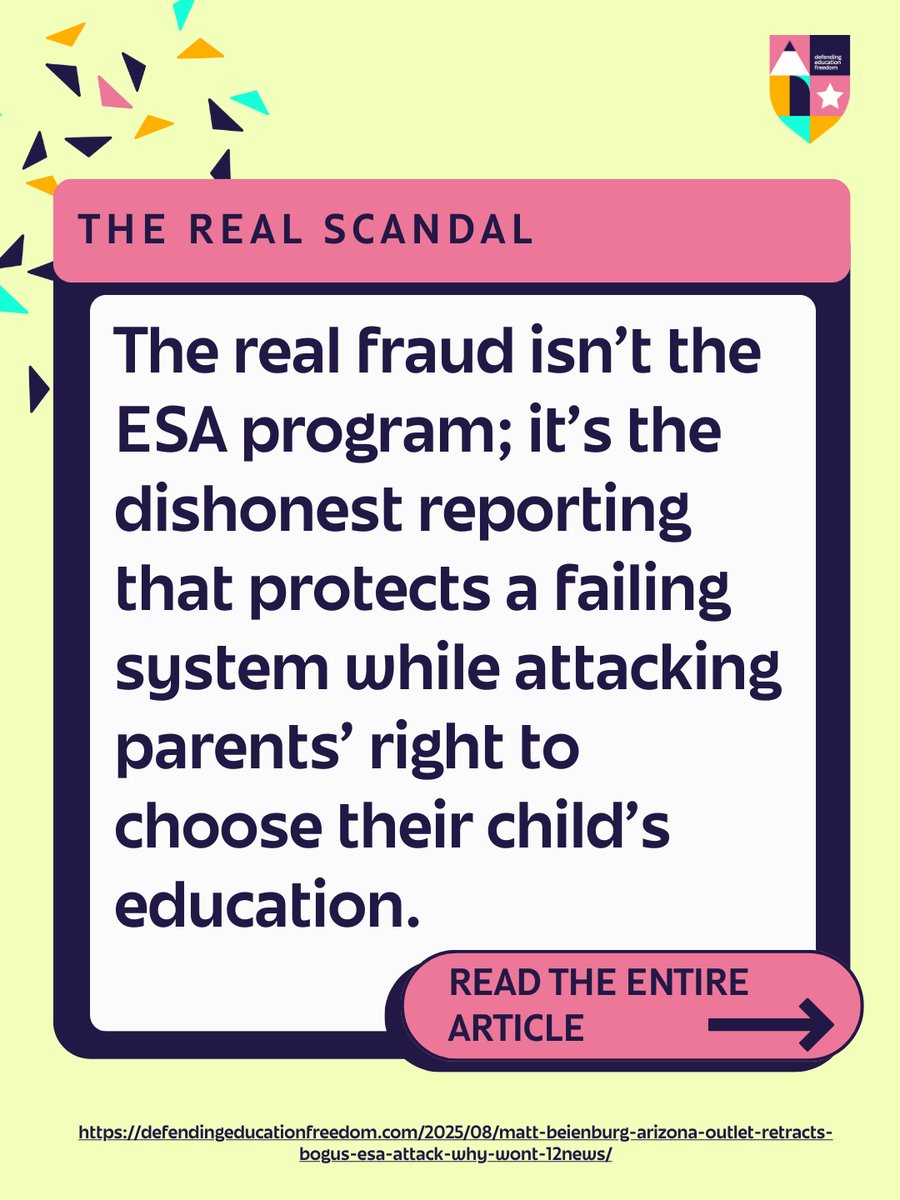 DefendEdFreedom's tweet photo. Huge thanks to @MBeienburg for setting the record straight on Arizona’s ESA program 🙌

📖 Read his full piece here ➡️
https://t.co/f5WFAJJeA4

✅ Parents deserve the truth. Kids deserve choices. https://t.co/ZieBBVV4vr