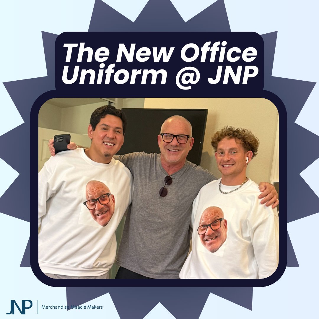 When your CEO becomes the face of office fashion… 👕😂 At JNP Merchandising, we bring brands (and inside jokes) to life with custom swag.

📲 jnpmerchandising.com | Call (310) 600-7567

#MerchandiseMiracleMakers #CustomMerch #TeamSpirit