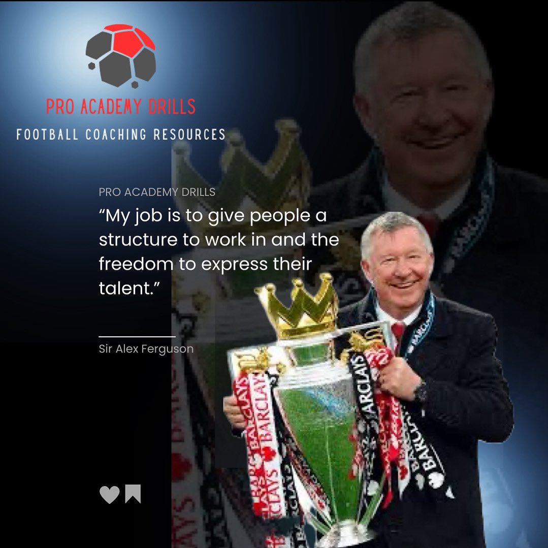 💬 Sir Alex Ferguson: “My job is to give people a structure to work in and the freedom to express their talent.”
Structure builds consistency. Freedom sparks creativity.
#ProAcademyDrills #SirAlexFerguson #CoachingPhilosophy