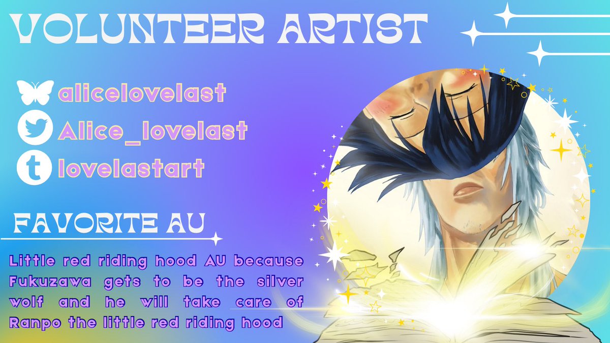 ✨ Please welcome <a href="/Alice_lovelast/">Alice Lovelast 🐺🍭</a> , one of your lovely Volunteers here in the event.

Be sure to follow them on their other socials!