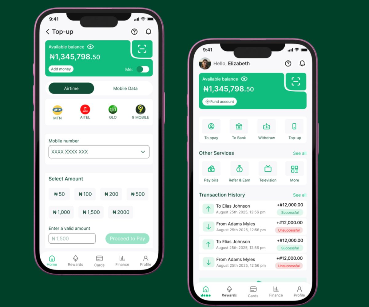 This week’s design task:
A redesign of Opay🎨📱
I focused on:
1. A cleaner, more modern Home screen
2. A smoother Data &amp; Airtime top-up flow
3. Visual hierarchy that makes navigation effortless
Just a weekly practice to sharpen my UI/UX process 🚀
#Opayredesign #uiux #consistency