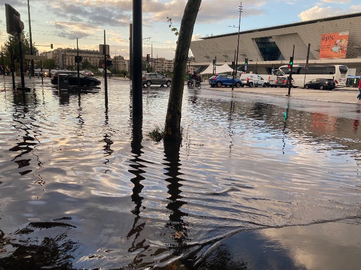 La mairie de Paris a dépensé quelques millions pour remodeler la Porte Maillot (5, 10,  30, quelle importance, c’est de l’argent gratuit). 

Elle a rasé les arbres, et maintenant il y a un lac (quand il pleut).