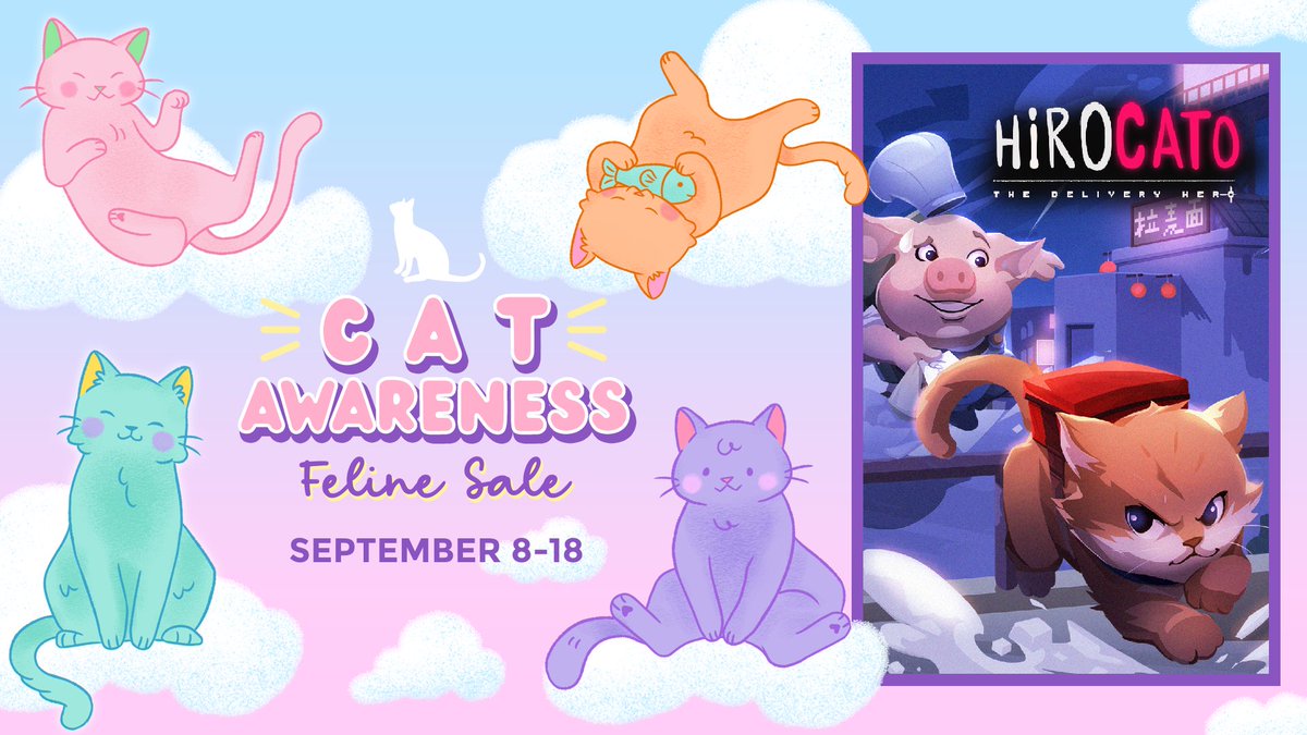 Exciting news! 🎉 Hirocato – The Delivery Hero will be part of the upcoming @DevcatsGames annual sale from September 8–18 on Steam! 🐾 Don’t miss the chance to grab it ✨🐱

Steam link below!
#indiedev #SteamSale