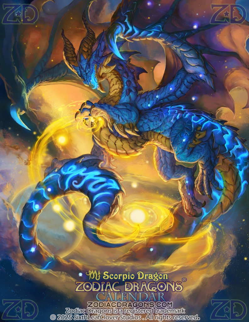 sixthleafclover's tweet photo. Zodiac Dragon Scorpio from the 2026 Zodiac Dragons Calendar. https://t.co/W963mU9VdD