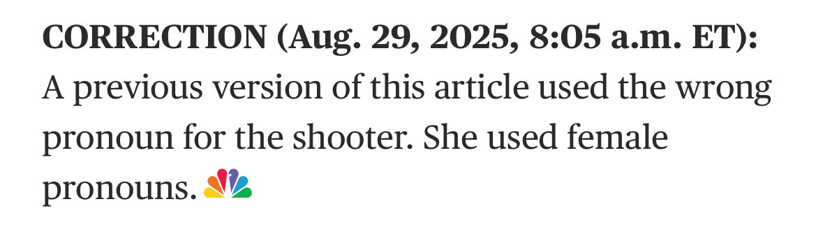 So sick of this. Westman regretted transitioning and wrote: "I know I am not a woman... I wish I never brain-washed myself." So why are media organizations persisting with this ridiculously inaccurate gender pandering. Out of respect for a monster?