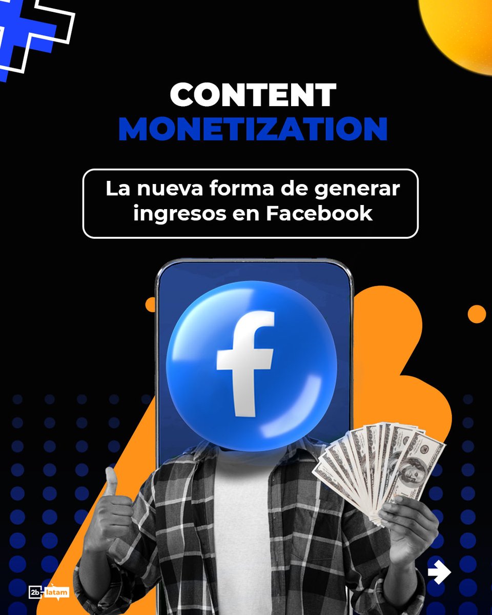 2bLatam's tweet image. Content Monetization llega a Facebook 💰
Unifica todas las formas de monetización y permite generar ingresos con fotos, textos, Reels y Stories.
Somos partners de Meta, te ayudamos a optimizar tu estrategia y ganar con tu contenido
#2bLatam #Facebook #ContentMonetization