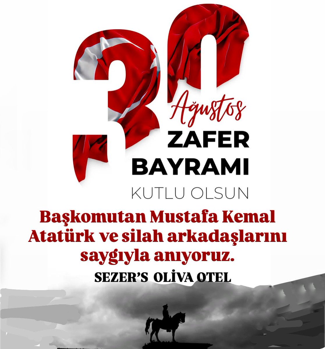 30 Ağustos 1922, bağımsızlığımızın ve özgürlüğümüzün simgesidir.🇹🇷
Zafer Bayramımızı gururla kutluyor, başta Gazi Mustafa Kemal Atatürk olmak üzere tüm kahramanlarımızı saygı ve minnetle anıyoruz.🇹🇷

#30ağustoszaferbayramıkutluolsun🇹🇷 
#30ağustoszaferbayramı #atatürk