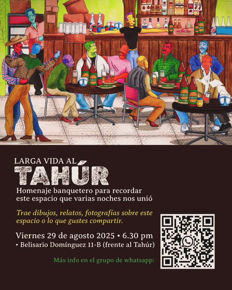 El <a href="/inveacdmx/">INVEACDMX</a>  cerró hace unos meses el #Tahúr, un bar que representa historia, resistencia, comunidad y orgullo para la comunidad #LGBTIQ, hoy nos reuniremos a recordar esa fraternidad y amor por el #CentroHistórico <a href="/CulturaCiudadMx/">Secretaría de Cultura de la Ciudad de México</a>  ojo aquí y con el manejo de operativos.