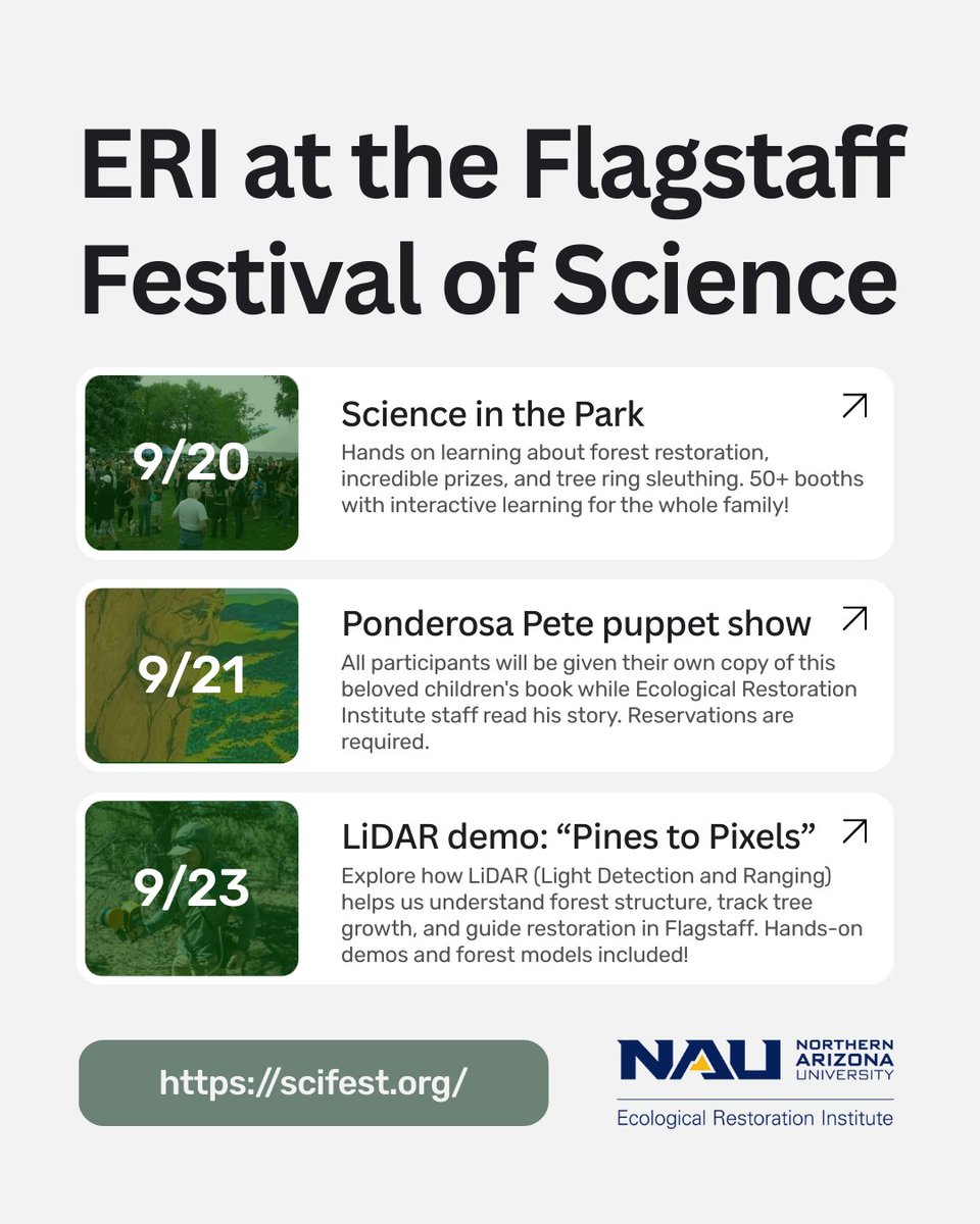 Catch the Ecological Restoration Institute at the #FlagstaffFestivalofScience! Learn more: scifest.org/schedule-2025/