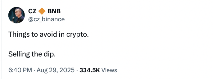 Skullypumps's tweet photo. 👓CZ on crypto strategy:

“The biggest mistake you can make… is selling the dip.”

Diamond hands win in the long run. 💎🙌

#Bitcoin #Crypto #BNB #HODL https://t.co/ASgekUaoFD
