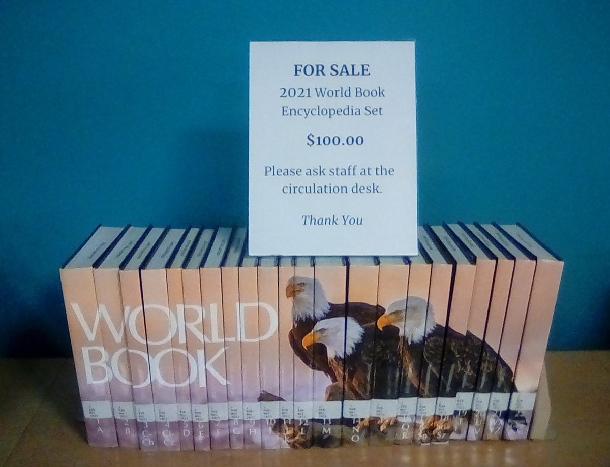 DunwLibr's tweet image. If you like to find surprises in reference books . . . Here's a chance to have YOUR OWN set at home!
Dunwoody Library has 2021 World Book, complete set, for $100. Ask at the circulation desk.
Yes, someone can box it &amp;amp; help get it to your car.
#ReferenceBooks #Eagles