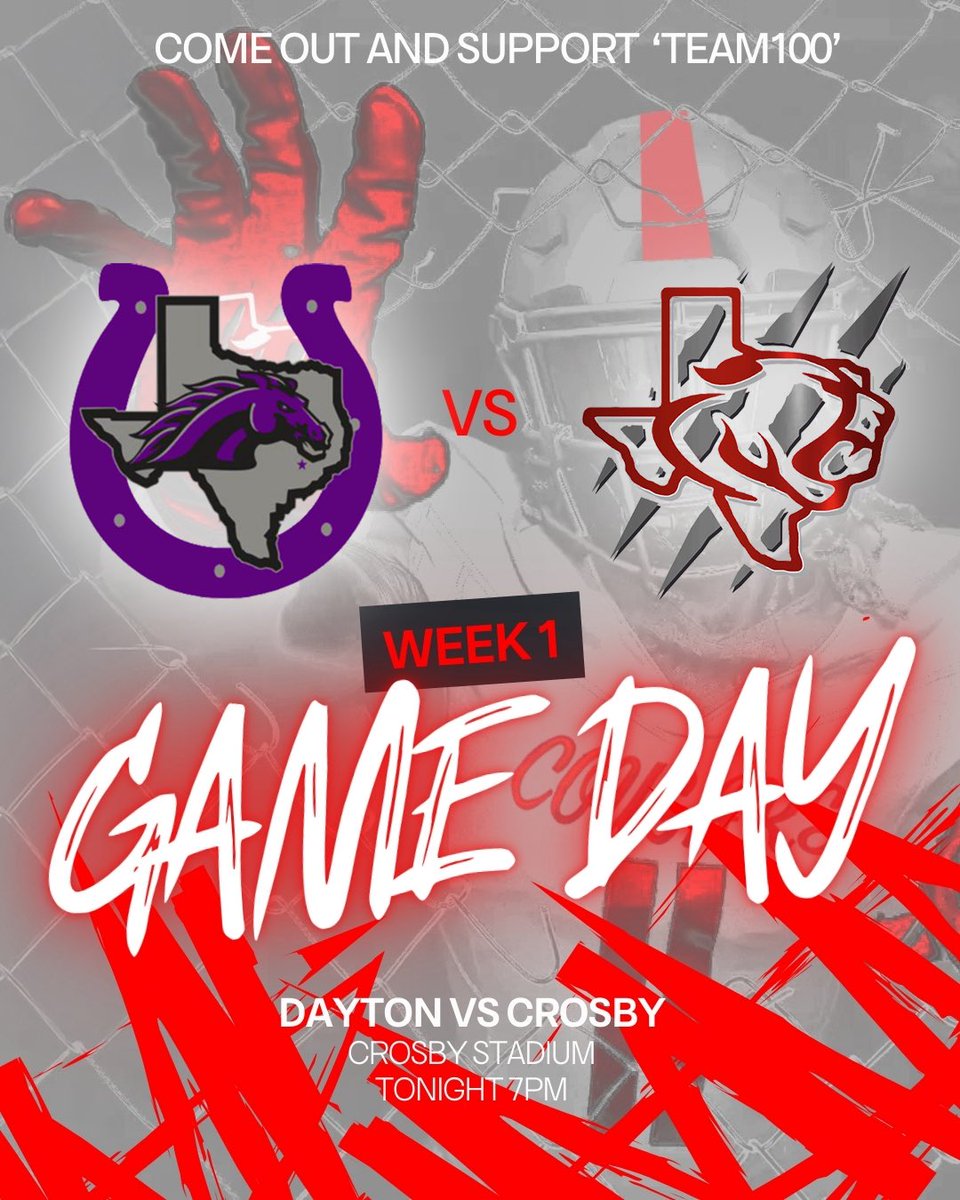 Game Day! Come out and support your CROSBY COUGARS as they take on the highway 90 rival Dayton Broncos! Tonight 7pm Cougar Stadium!