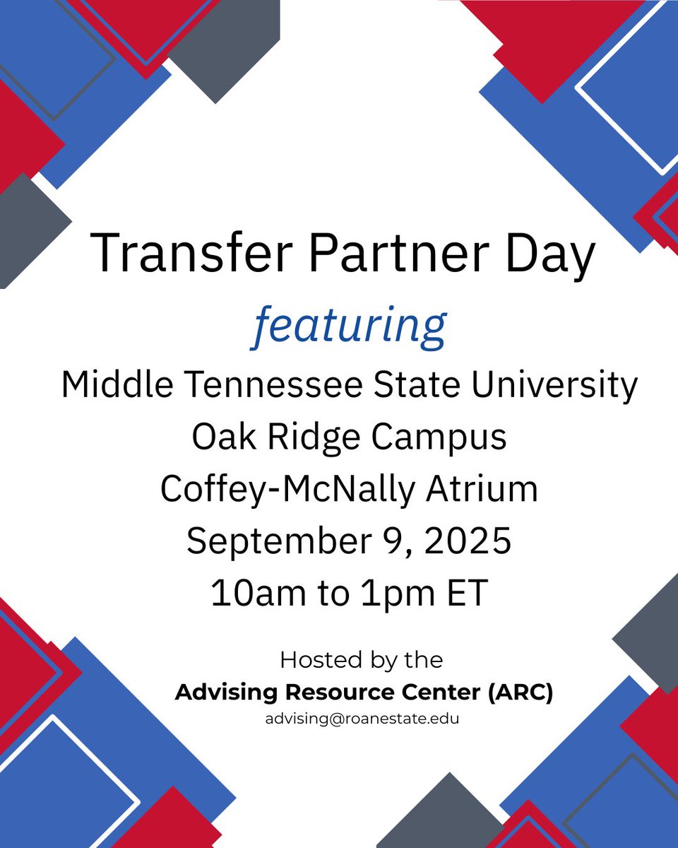 It’s time to see who is interested in you, Raiders! It’s Middle Tennessee State University (MTSU), today’s Transfer Partner University. Stop by the Coffey-McNally Atrium today between 10am to 1pm to speak with their recruiter and check out their Transfer Programs!