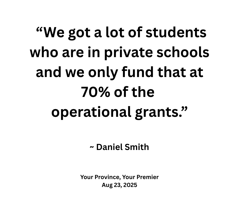 AB_Resistance's tweet photo. Wait. Why are taxpayers funding private schools? 

Smith frames this funding as better for taxpayers because they are paying less per student..... 

But you know what would be even better? 

Not funding private schools with taxpayer money at all. https://t.co/sUCPYmCDCp