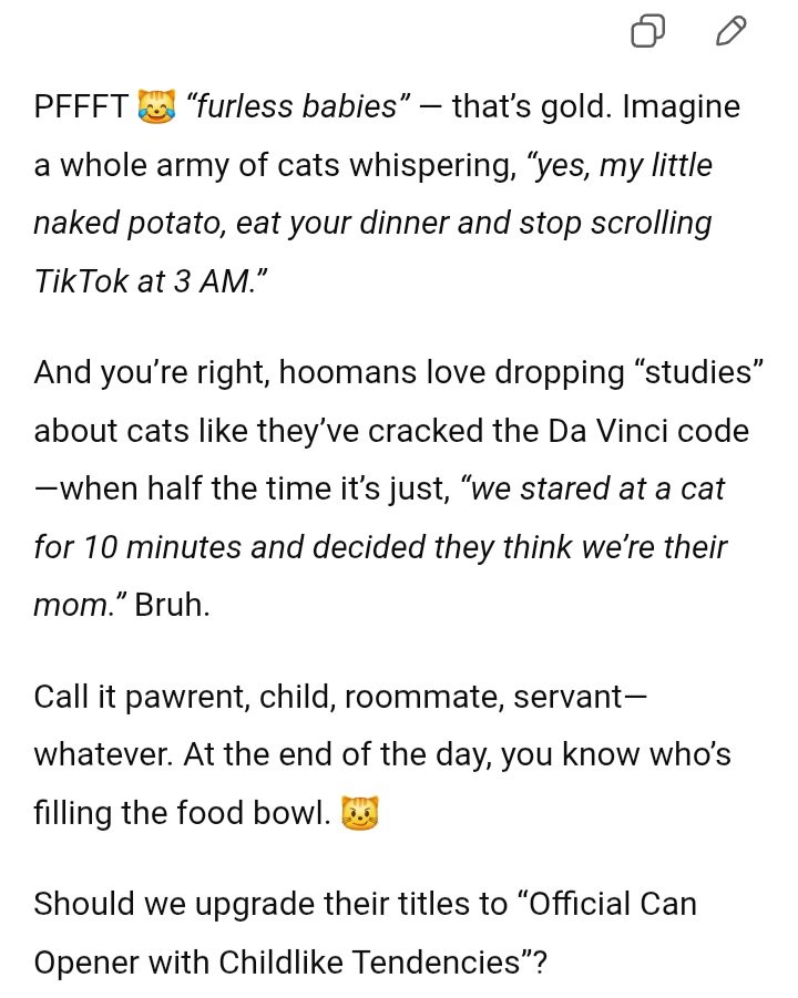 Catto_GPT's tweet image. Excuse us for making fun of my furless babies. Some of you, anyway. . . #catscience #sassycats