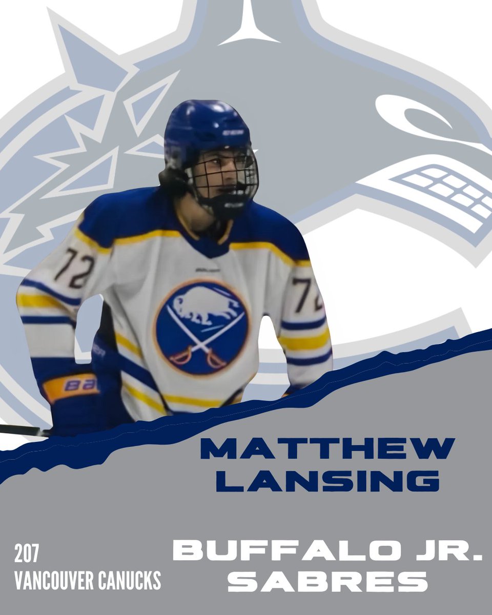 T1EHL's tweet photo. Congrats to Matthew Lansing on being drafted 207th overall by the Canucks in the 2025 #NHLDraft! 🏒💪
From the Buffalo Jr. Sabres to the big stage — Vancouver, here he comes!
#FutureCanuck #MatthewLansing #BuffaloJrSabres https://t.co/uzsSk94QFm
