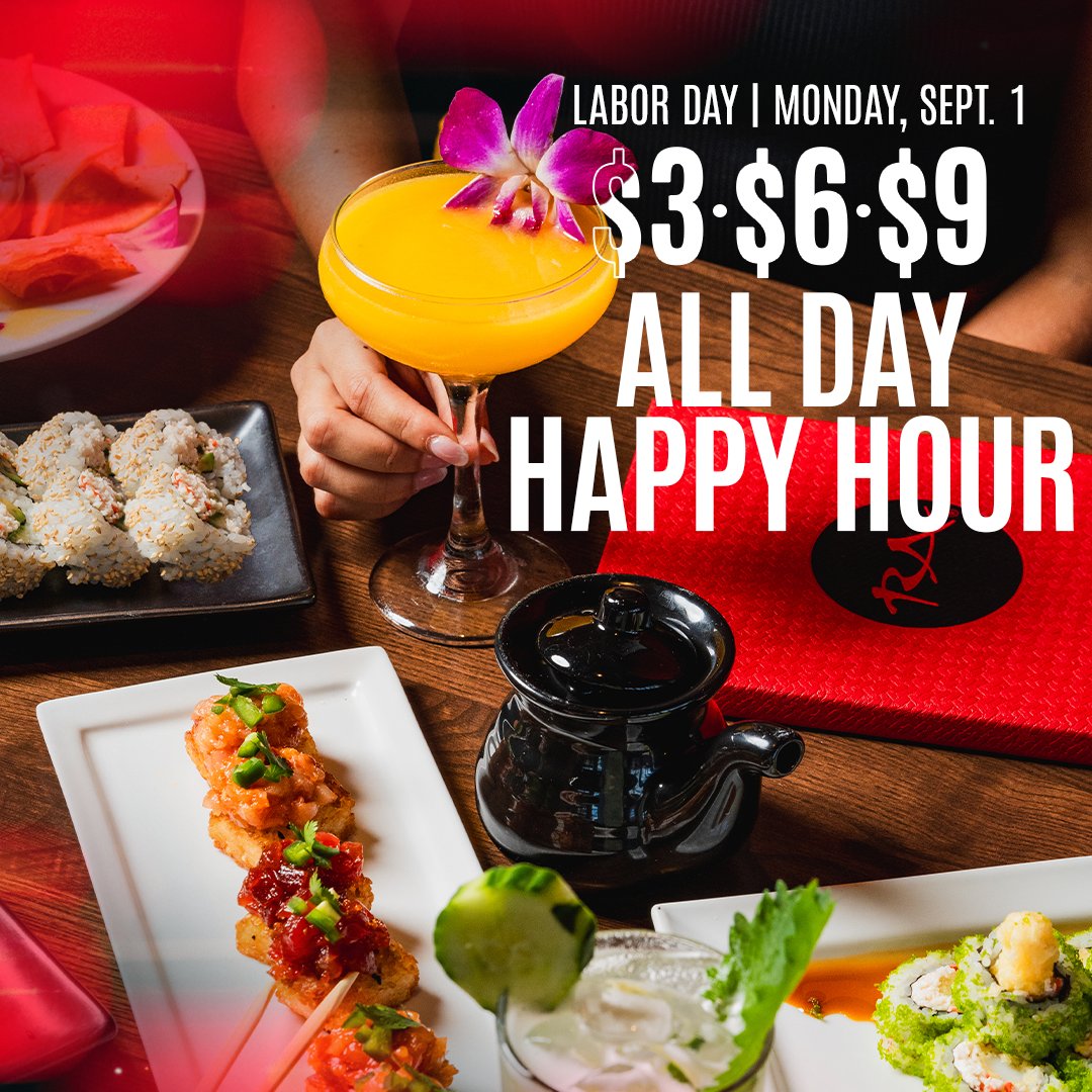 Go Wild this #LaborDay 🎉 All-day Happy Hour = $3, $6, $9 bites &amp; sips you won’t want to miss.

Offer valid on Monday, September 1. Dine-in only. Not valid with any other discounts or promotions. Restrictions apply.