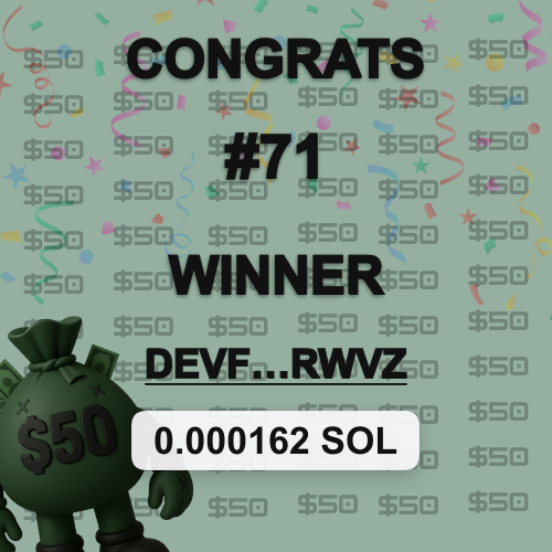 ayveyanko's tweet photo. 🎟 $50 Raffle Winner 🎟

Wallet: DEvfKR...rWvz
Prize: 0.000162 SOL 💰
RNG: https://t.co/HNIjXpPdjf
PRize Tx: https://t.co/FI5ko2oWpz

Next draw in 10 mins. More $50 = more tickets = more chances.Hold. Win. Repeat. https://t.co/OeEshmj1np