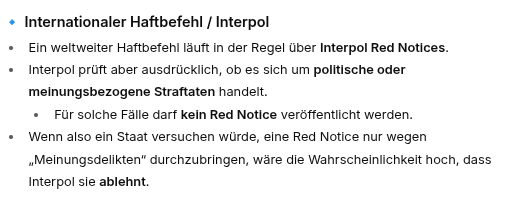 Interpol 🚨 darf für politische oder meinungsbezogene Straftaten eigentlich keine Red Notice ausstellen. ❌📝
Aber wir wissen doch, wie es läuft: Wenn das Regime Deutschland etwas will, wird das Recht gebogen, bis es passt. 🔄⚖️
Ein Rechtsstaat sieht anders aus. 👖⬇️🇩🇪