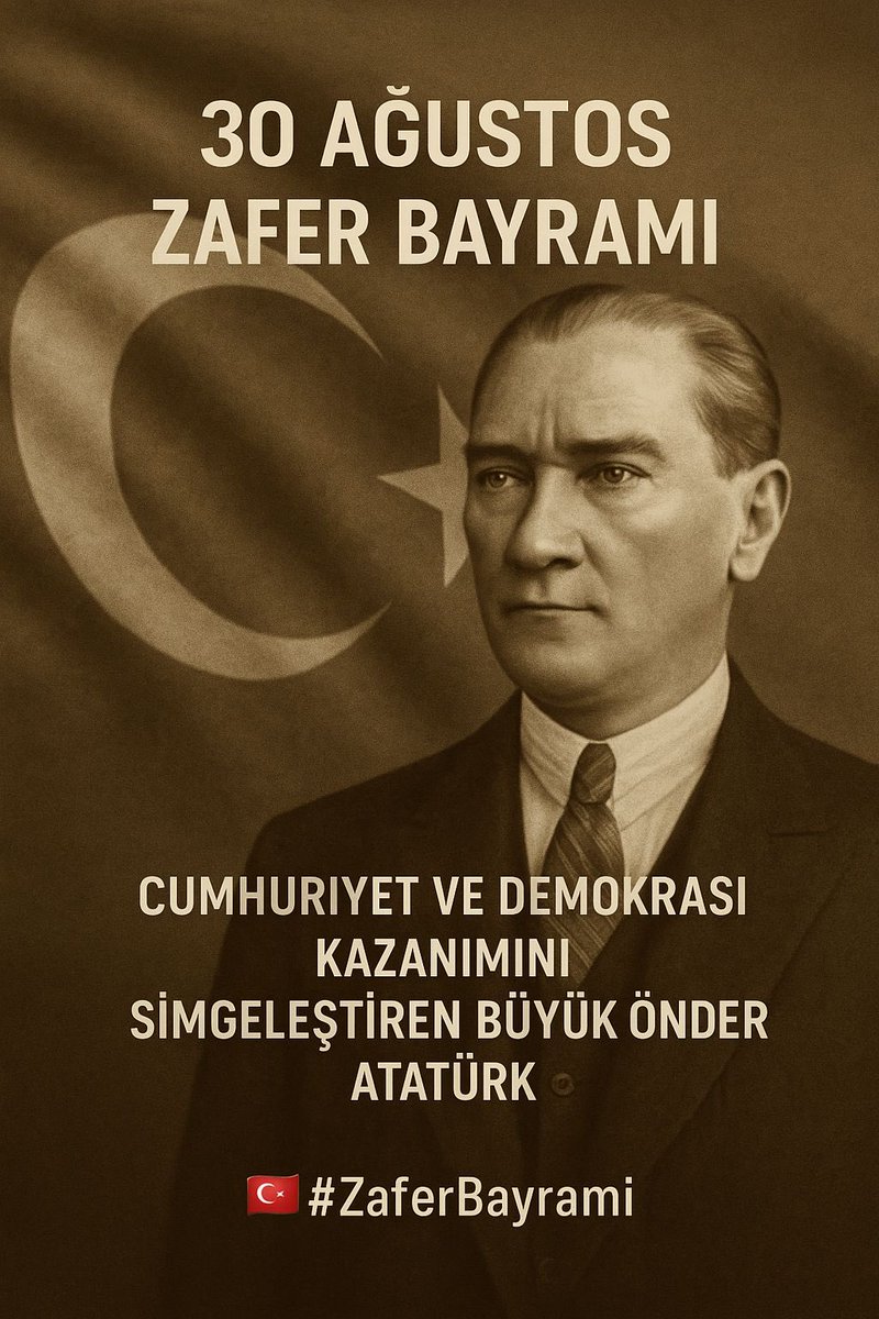 Demokratik ve Lâik Türkiye 🇹🇷 Cumhuriyeti’nin kurucusu tek ve ebedi başkomutan…
30 Ağustos Zafer Bayramı’nız kutlu olsun.