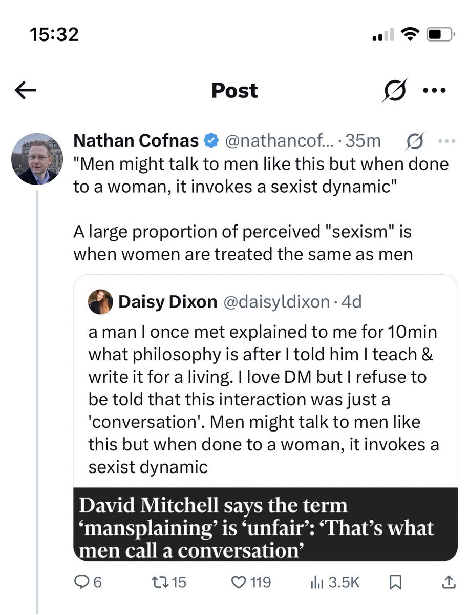 daisyldixon's tweet image. another philosopher has decided to uncharitably retweet my earlier claims about mansplaining. The replies to his tweet are incredibly misogynistic and attack my character and intelligence. That another academic has allowed this is disappointing for our profession.