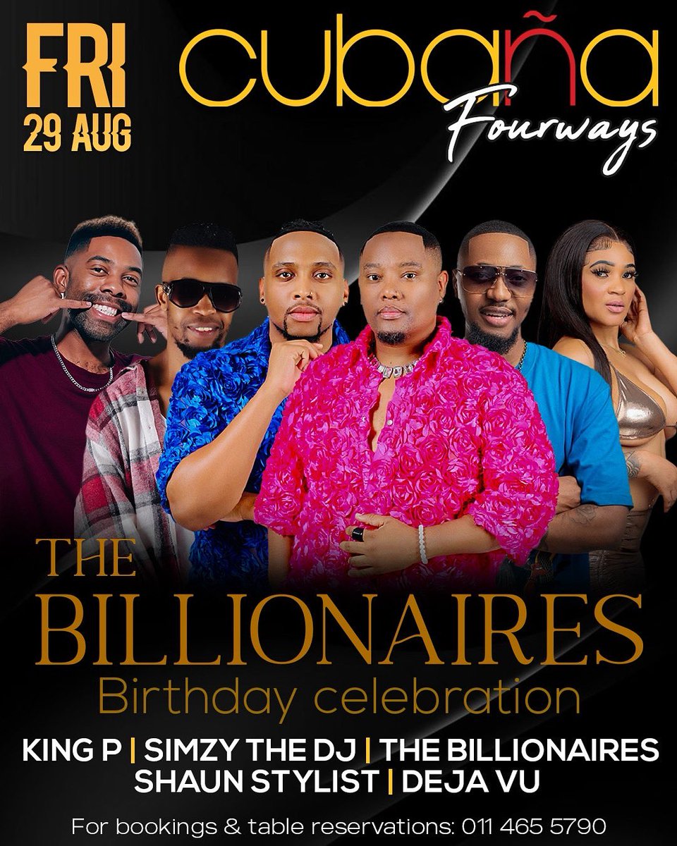 Playing at 23:30 🔥🔥🔥<a href="/CubanaFourways/">Cubaña Fourways</a> it’s a birthday celebration. #thebillionaires #birthdaycelebration