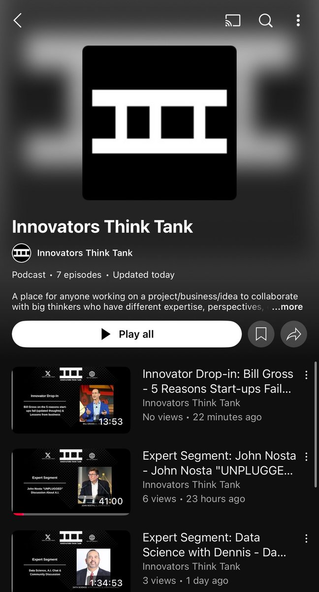 And on <a href="/YouTube/">YouTube</a>….

Select content - JAM PACKED INSIGHTS

Become the best innovator you can be 👇

youtube.com/playlist?list=…