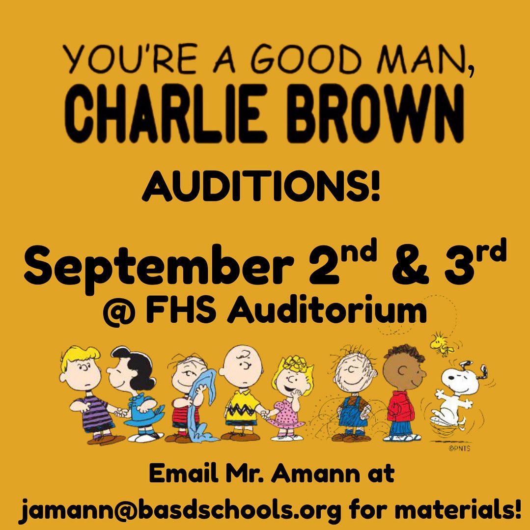 Freedom High School Theatre Company is thrilled to announce auditions for “You’re a Good Man, Charlie Brown”! Get ready to bring your favorite Peanuts characters to life on stage! Whether you’re a seasoned performer or new to the stage, we encourage you to audition.