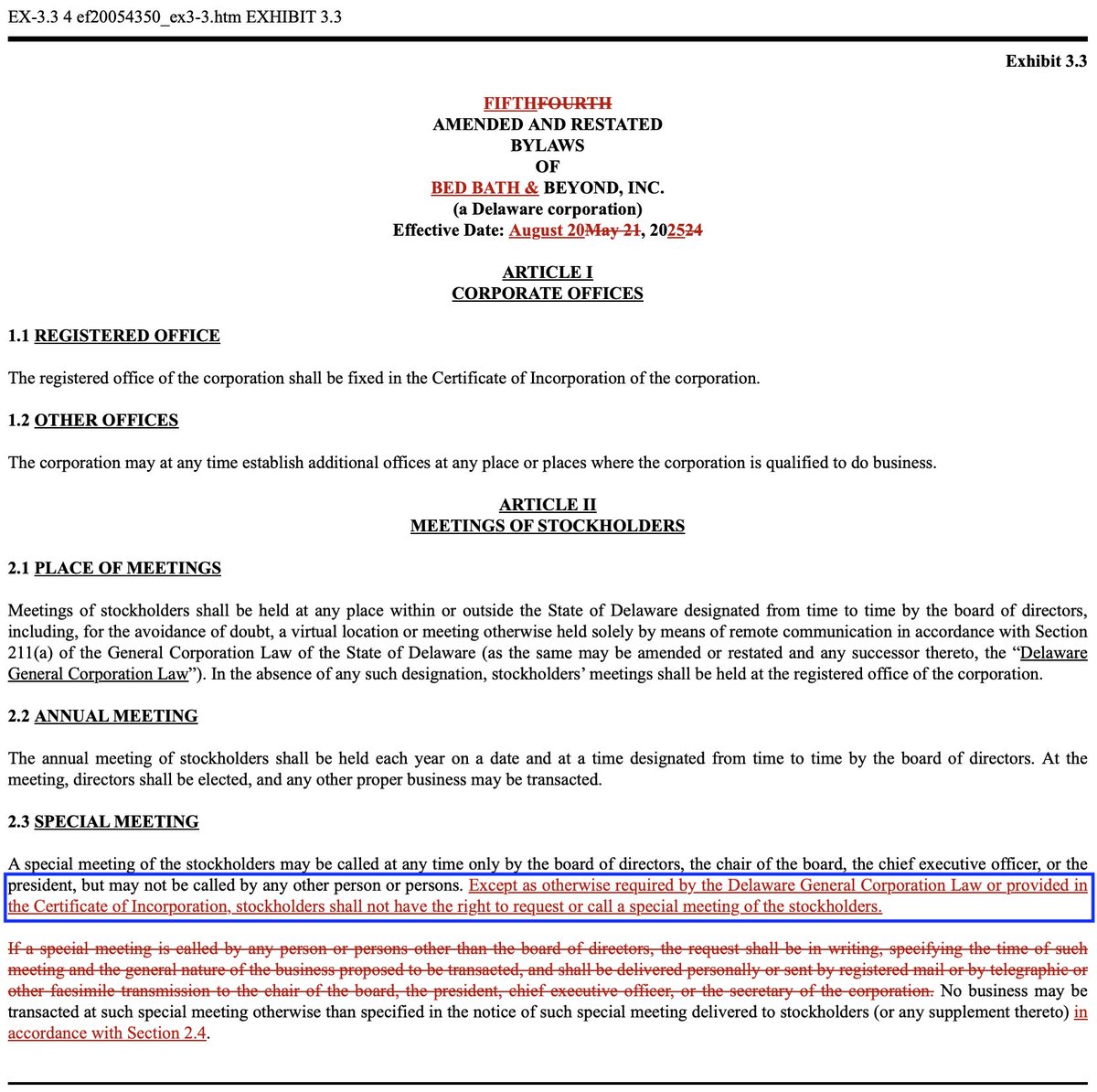 sboho's tweet image. I am not sure how to refer to this business since the SEC Edgar still has it listed as $BYON despite filing an 8-K a week ago acknowledging their name change.. but has anyone wondered why they also amended their bylaws to explicitly state shareholders do not have the right to a…