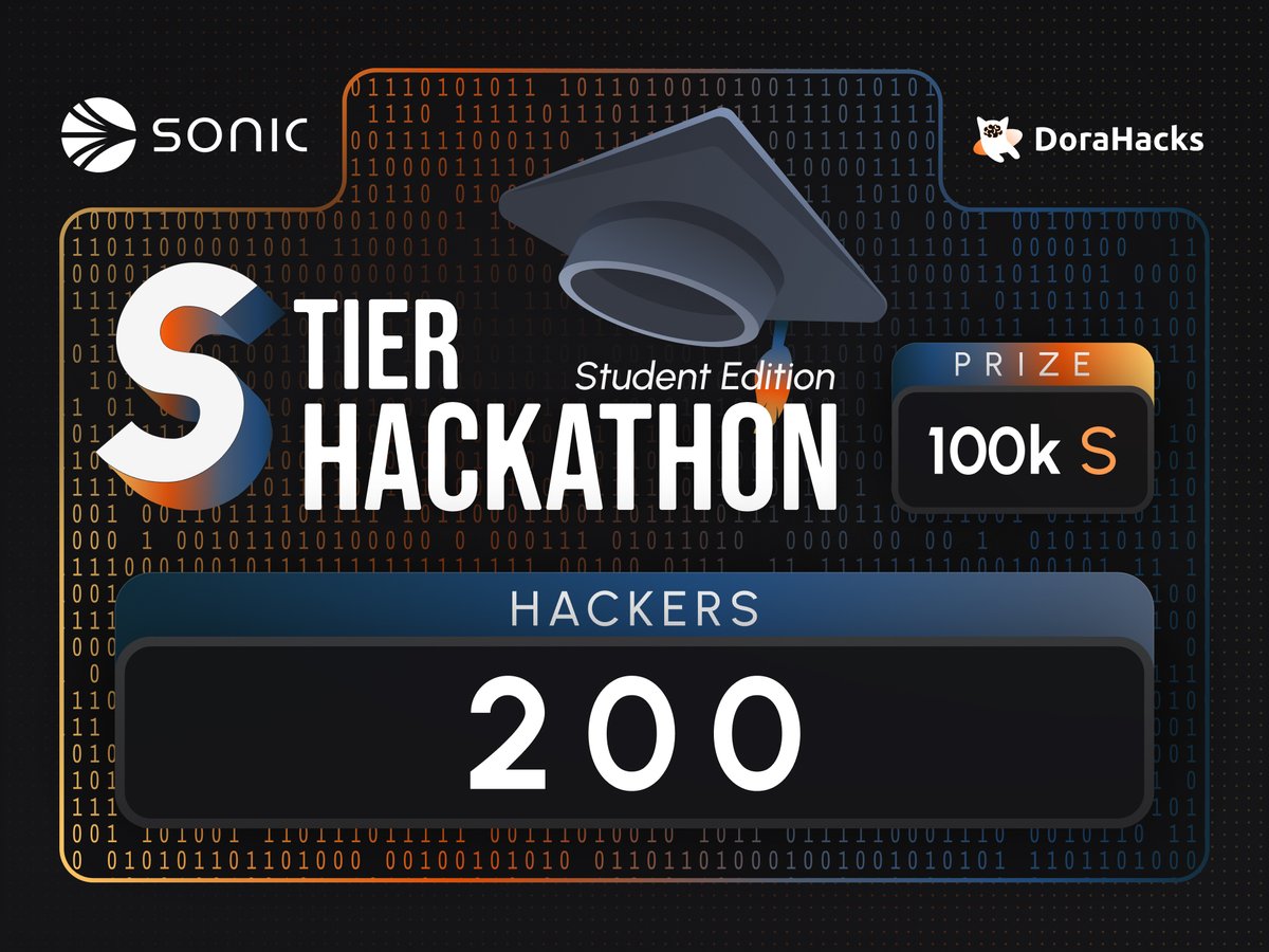 Promotional image for S Tier Hackathon calling for student applications with 100k $S prizes