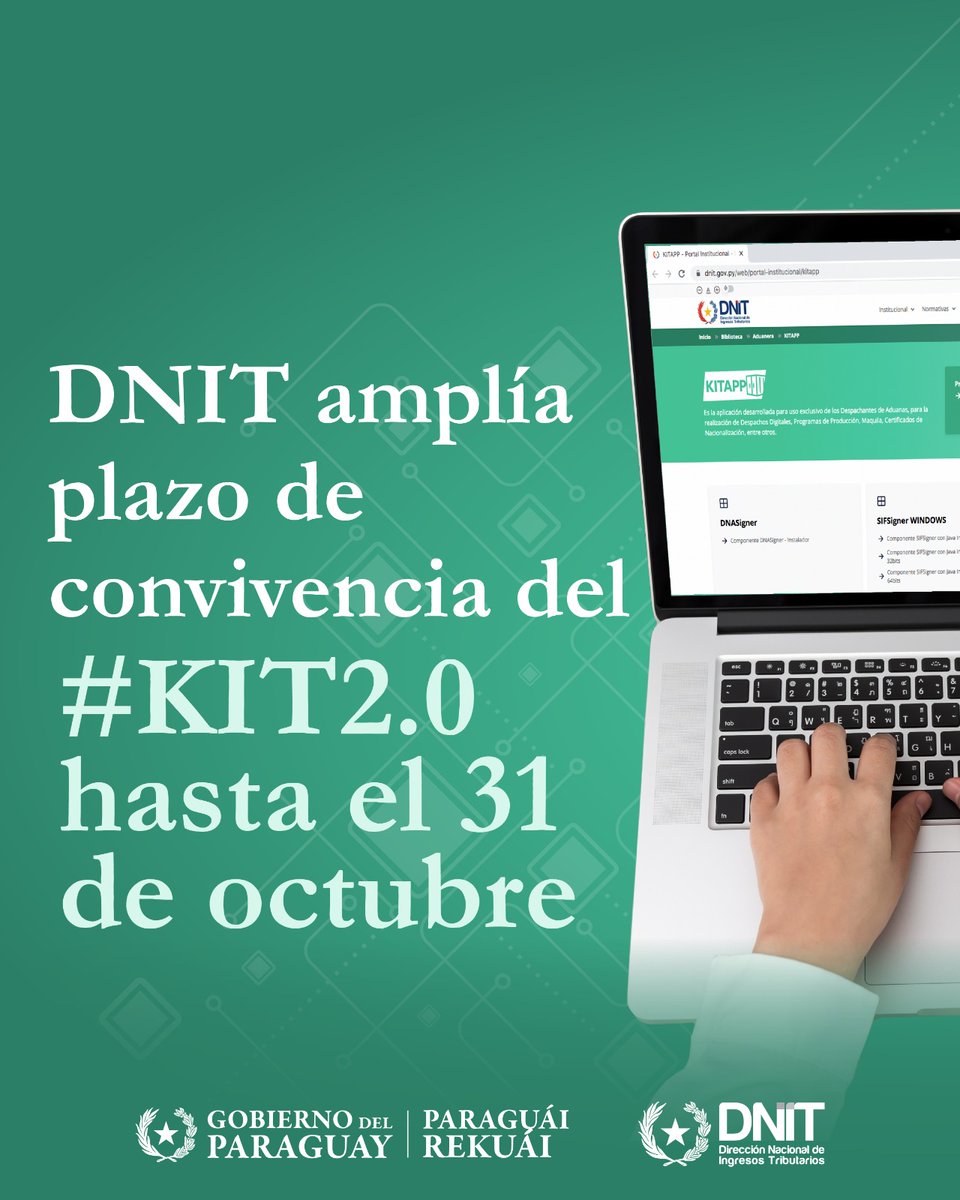 DNITpy's tweet photo. 📣 La DNIT amplia plazo de convivencia del #KIT2.0 hasta el 31 de octubre.

🗞 Más información: https://t.co/hsoDmBsbeH https://t.co/HZIsO5RVC3
