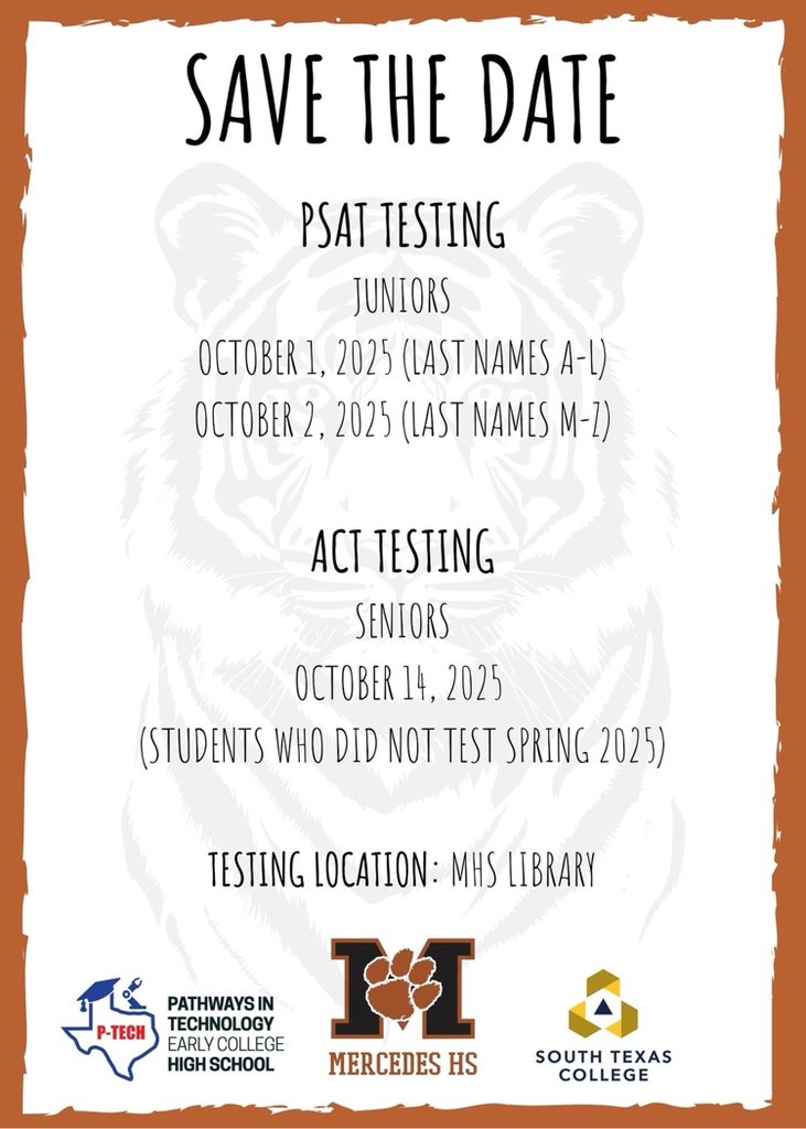 MHS students mark your calendars! Important testing dates are coming up.