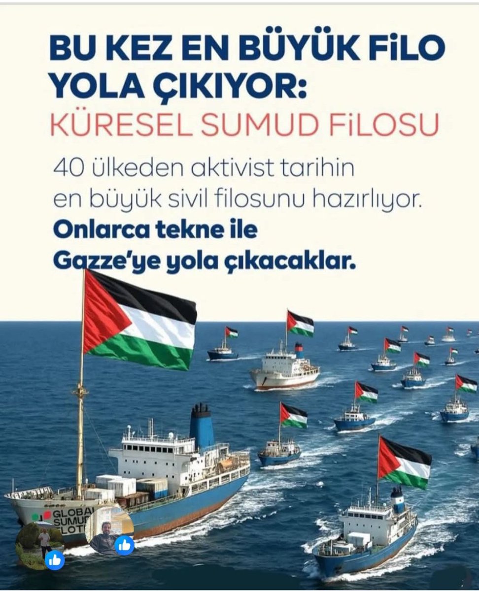 Mazlum Gazzeli kardeşlerimiz için yola çıkacak olan Küresel Sumud Filosu’nu gündemde tutmak, paylaşmak ve desteklemek her Müslüman için önemli bir görev ve sorumluluktur. 
Şimdi Gazze için ayağa kalkma, Gazze için birleşme zamanıdır.

#gazzeyesahipçık  
#gazzedekatliamvar
#Gazze