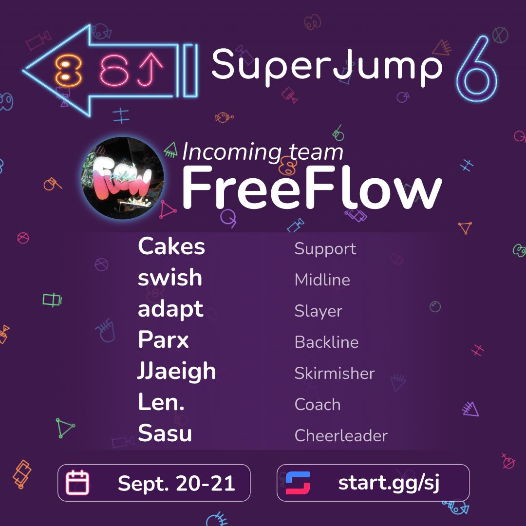 Inkling Performance Labs (@iplsplatoon) on Twitter photo ๐พ Incoming SuperJump 6 team:
<a href="/FreeFlow_spl/">FreeFlow</a> - up and coming team with all black players, returning after placing 5th in SuperJump 5.
<a href="/Xneocakes/">Cakes | ๐ Riptide ๐</a>
<a href="/wowieei/">swish ๐ธ</a>
<a href="/adaptability_/">adapt๐ชท</a>
<a href="/ParxMarx/">Parx</a>
<a href="/JJaeigh/">jovan! โป๏ธ</a>
@/Len
@/Sasu ๐พ Incoming SuperJump 6 team:
<a href="/FreeFlow_spl/">FreeFlow</a> - up and coming team with all black players, returning after placing 5th in SuperJump 5.
<a href="/Xneocakes/">Cakes | ๐ Riptide ๐</a>
<a href="/wowieei/">swish ๐ธ</a>
<a href="/adaptability_/">adapt๐ชท</a>
<a href="/ParxMarx/">Parx</a>
<a href="/JJaeigh/">jovan! โป๏ธ</a>
@/Len
@/Sasu